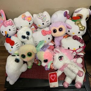 15 TY hello kitty and other big eyed stuffed guys